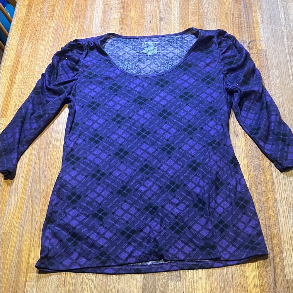 No Boundaries Plaid Purple and‎ Black Long Sleeve Tee